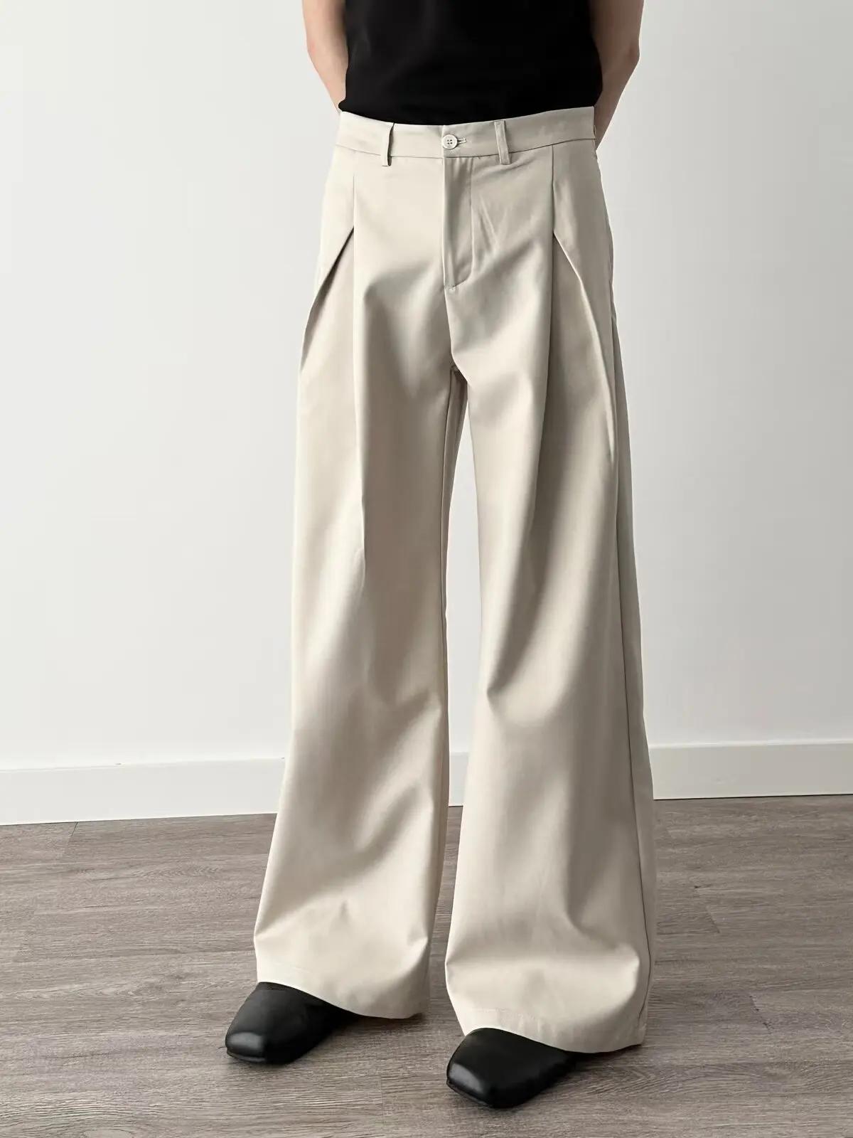 Pantalon de costume plissé double pour homme, coupe décontractée, jambe large, style coréen, doux, d