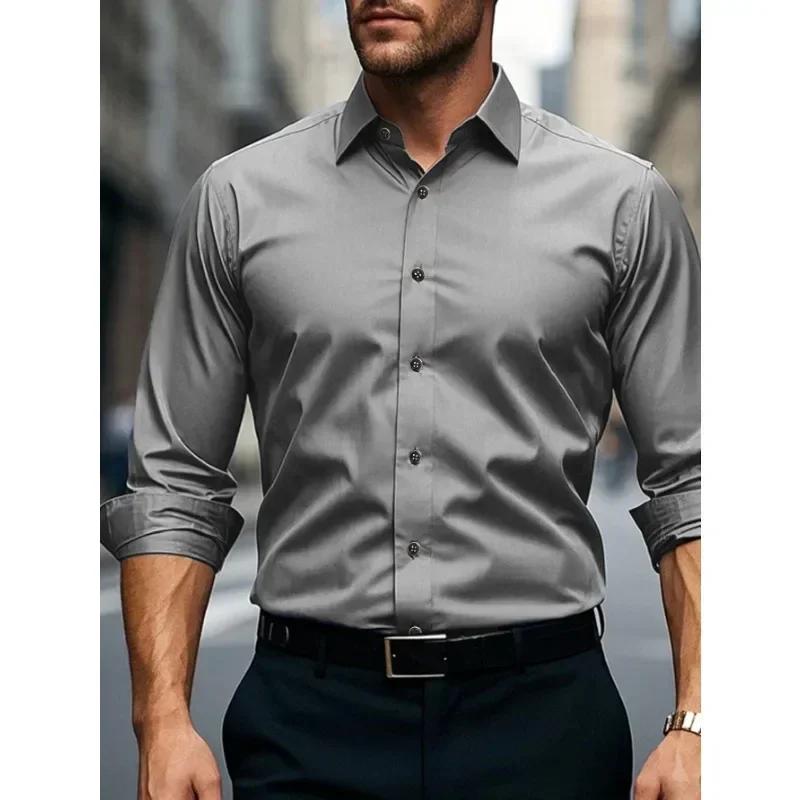 2025 chemise pour hommes flambant neuf couleur unie à manches longues intelligent décontracté quatre