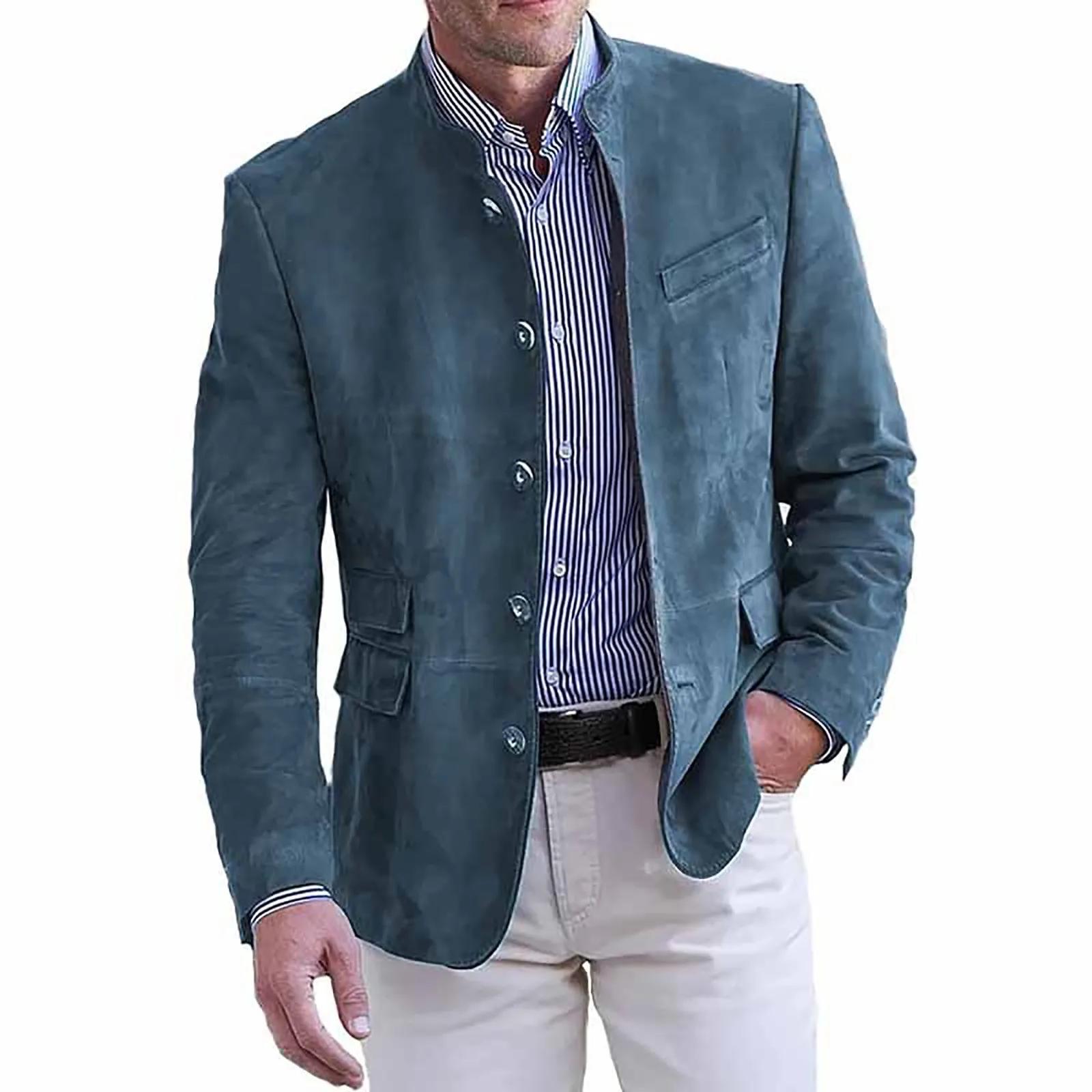 Veste de costume en Faux daim pour hommes, automne hiver, blazer à boutons Vintage, manteaux à la mo