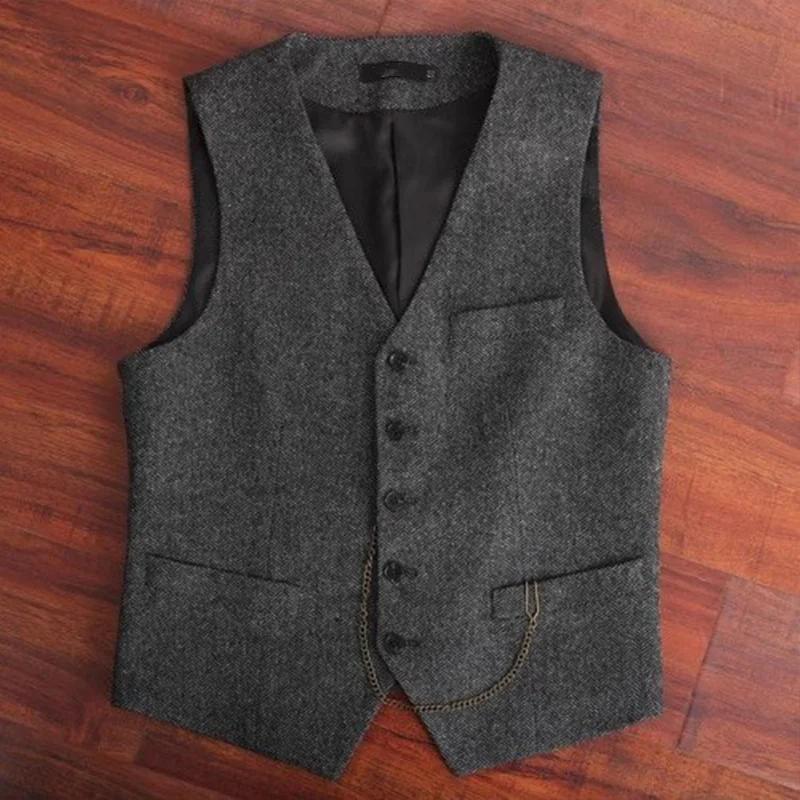 Gilet de costume en laine pour hommes, motif à chevrons, coupe ajustée, gilet décontracté d'affaires