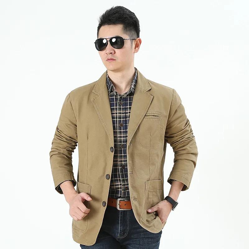 Veste de costume en toile de coton pour hommes, de haute qualité, manches longues, revers cranté, ha