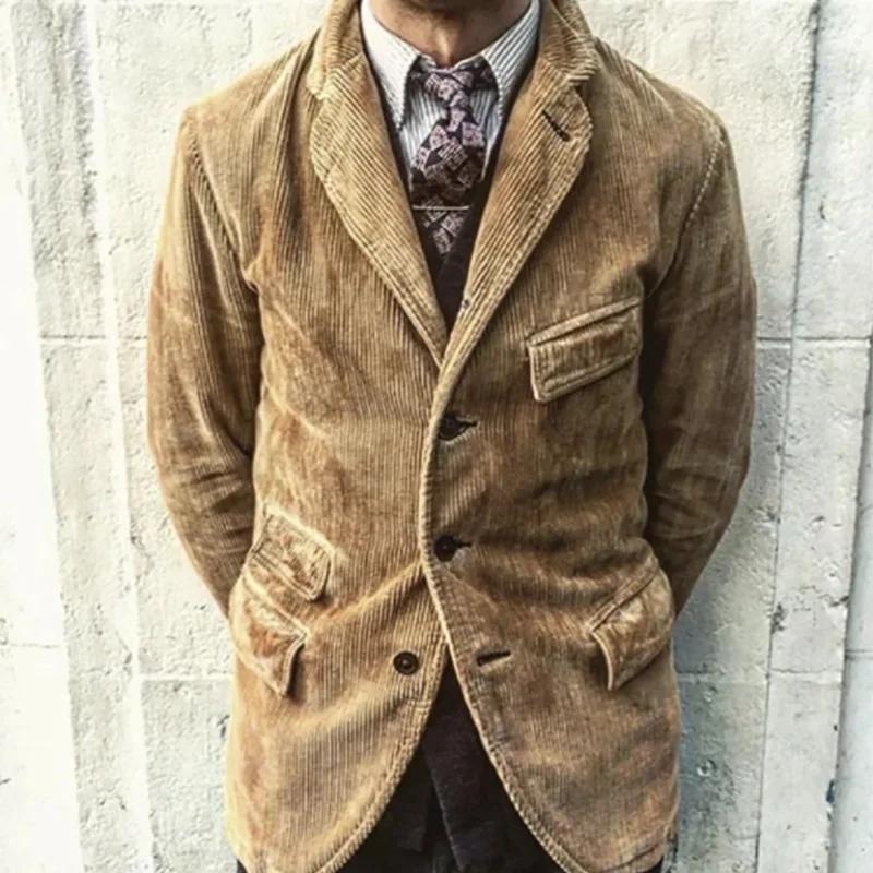 Hommes mode Gentleman affaires Style britannique vestes Gentleman velours côtelé mariage revers prof