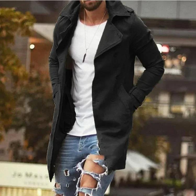 2026 hommes revers Trench manteau automne hiver chaud pardessus hommes mode décontracté à manches lo