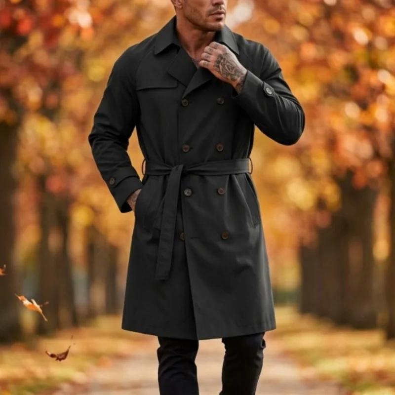 Trench-coat pour homme avec ceinture, nouvelle arrivée printemps/automne, trench léger à double bout