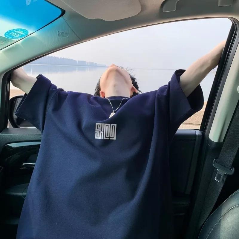 M-8XL hommes surdimensionné coupe ample T-shirt Style américain Simple icône impression à la mode T-