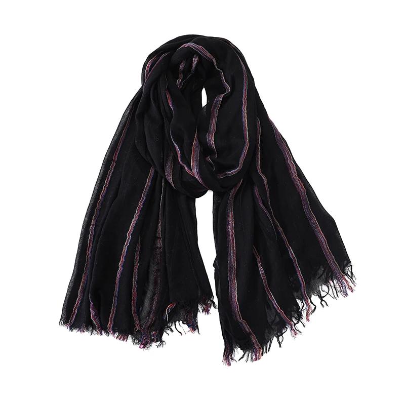 Écharpe en lin de coton rayé pour hommes, écharpes chaudes, gland court, châle Pashmina, accessoires