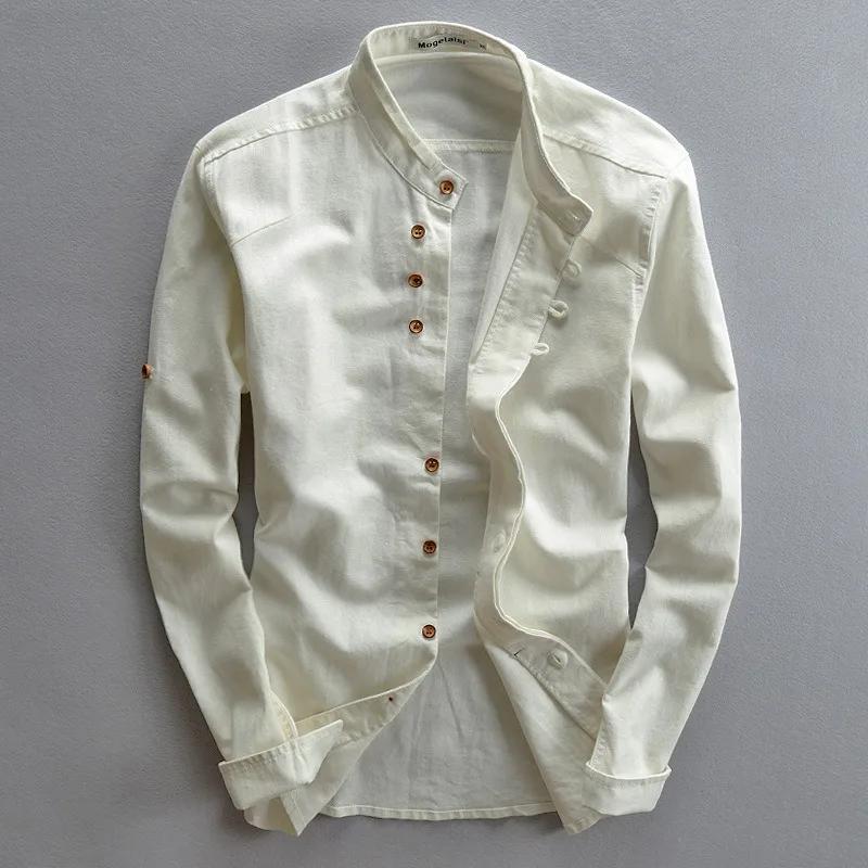 Chemise en lin pour homme de style chinois à col mandarin, manches longues, boutons grenouille, chem