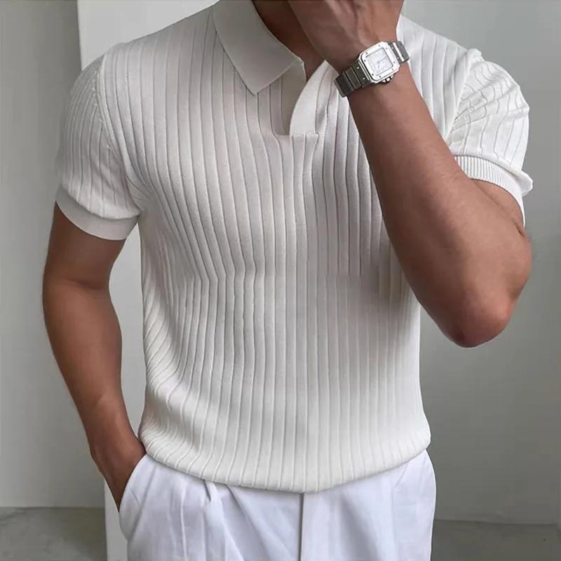 Nouveaux hommes à manches courtes classique T-shirt été hommes rétro rayé Polo couleur unie à manche