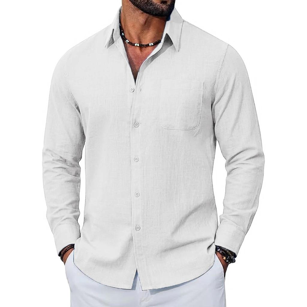 Chemises en lin à manches longues pour hommes, nouvelle collection premium, hauts en coton respirant