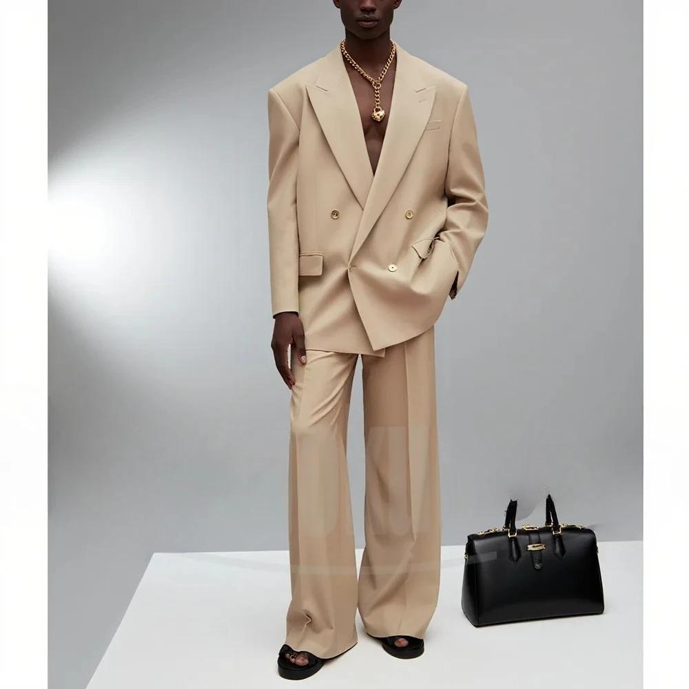 Ensemble de costume croisé pour homme, blazer oversize et pantalon large, tenue décontractée et habi