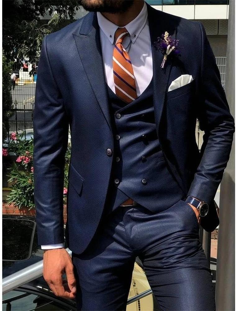 Bleu foncé 3 pièces mince hommes mode Costume Cutsom marié Mariage smoking bal Mariage sur mesure ho