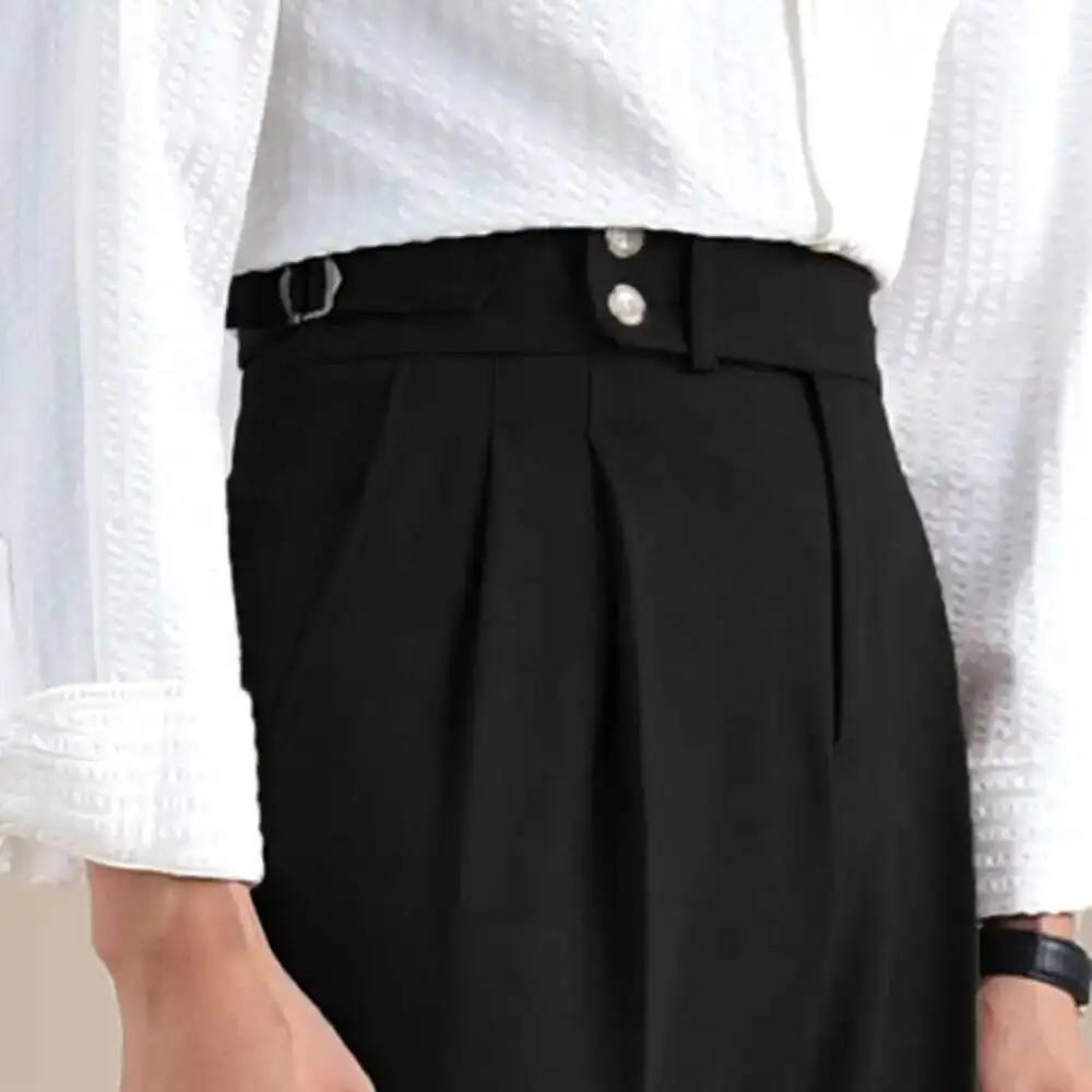 Naples-Pantalon Double en Lin Imbibé pour Homme, Taille Haute, Respirant, Jambe Droite, Bureau, FjMe