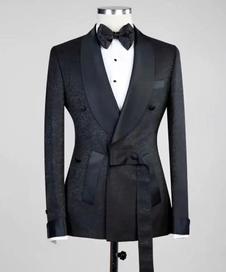 Costumes italiens floraux à double boutonnage pour hommes, smoking de marié de mariage, blazer à rev