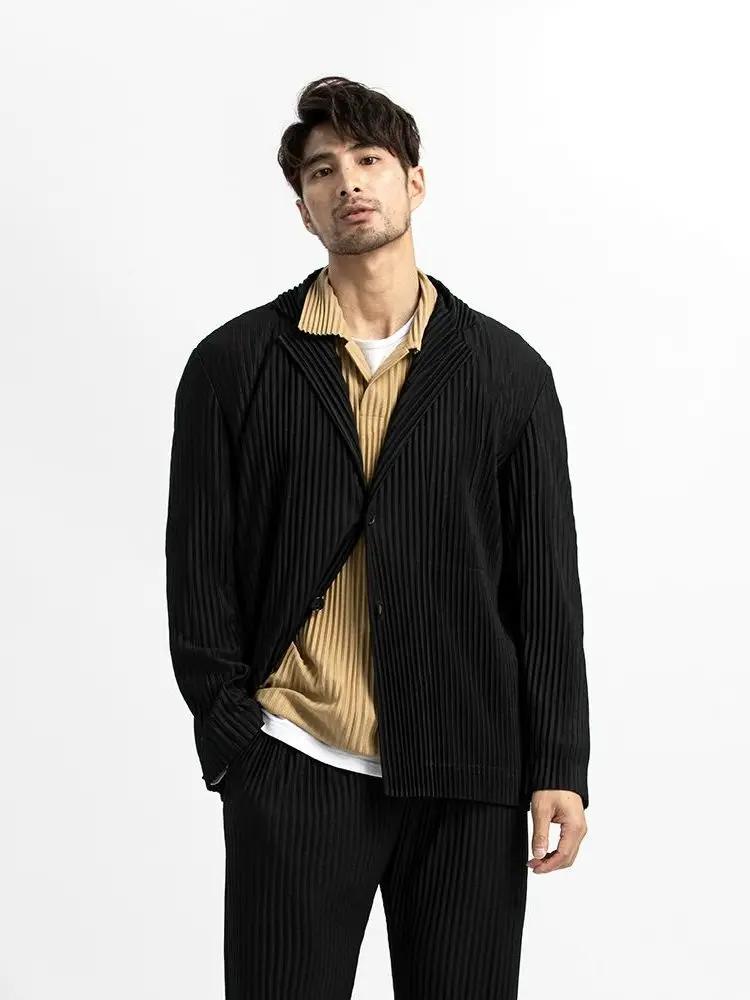 Blazer plissé Ata Yake pour hommes, olympiques noirs, blazers décontractés de style japonais, mantea