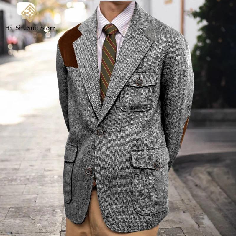 Vintage hommes Blazer chevrons Tweed veste automne hiver épais nouveau formel affaires Shopping quot
