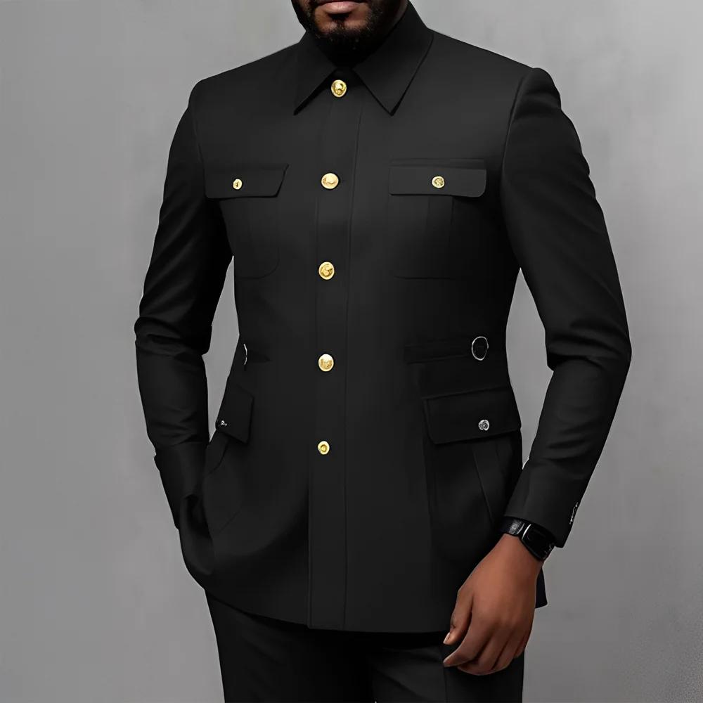 Costume formel 2 pièces pour hommes, Style utilitaire, boutons dorés, combinaison costume + pantalon