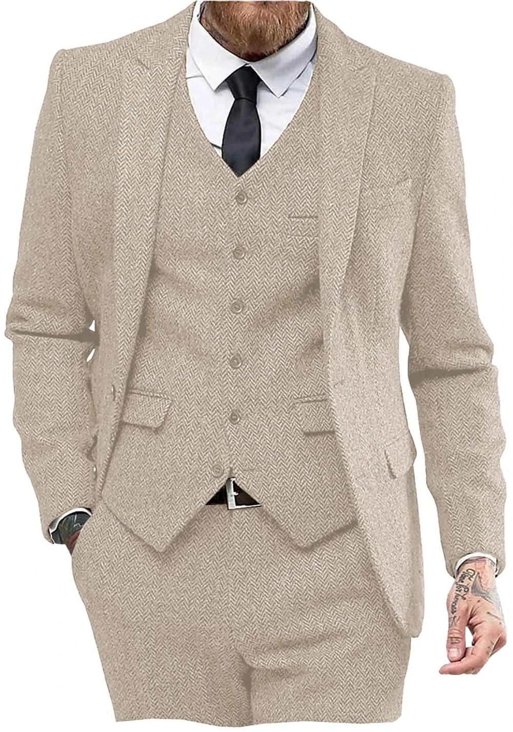 Chevron – ensemble de costume formel pour hommes, costumes d'affaires trois pièces (veste gilet pant