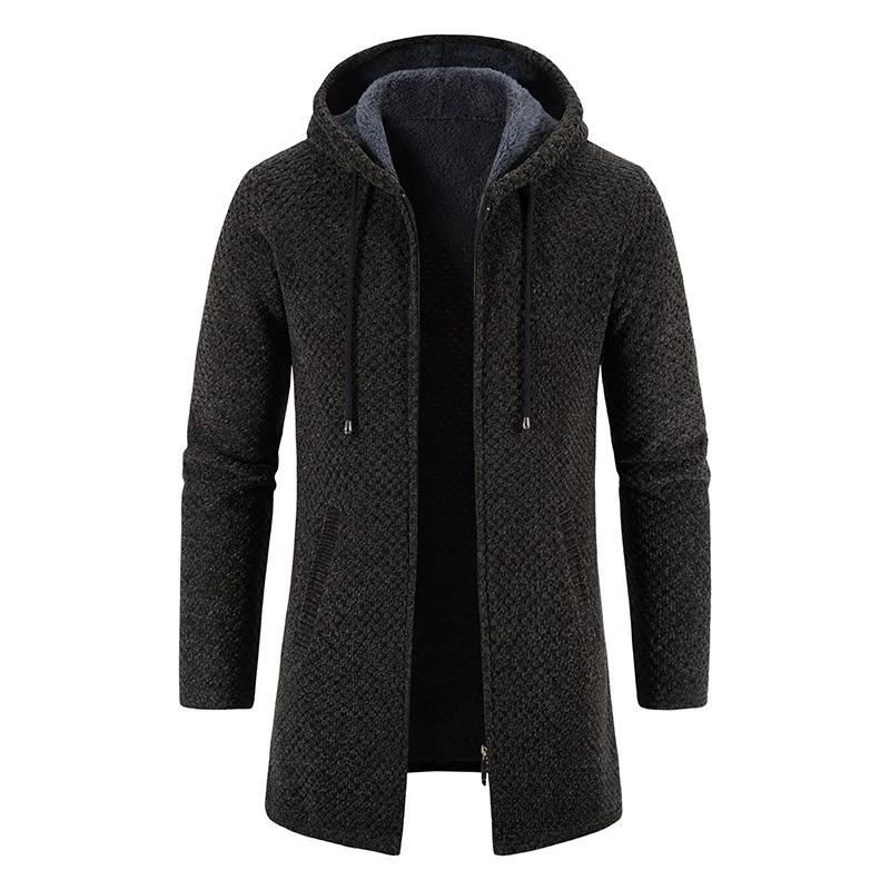 Trench-Coat d'hiver pour hommes, pull Long en tricot, veste polaire, sweat à capuche chaud, Beige, B