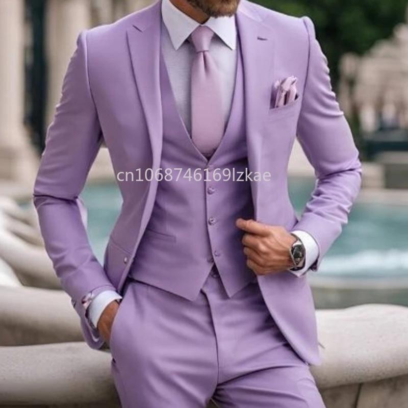 Costume 3 Pièces Violet Clair pour Homme, Classique, Formel, Élégant, Mariage, Marié, Smokings, Blaz