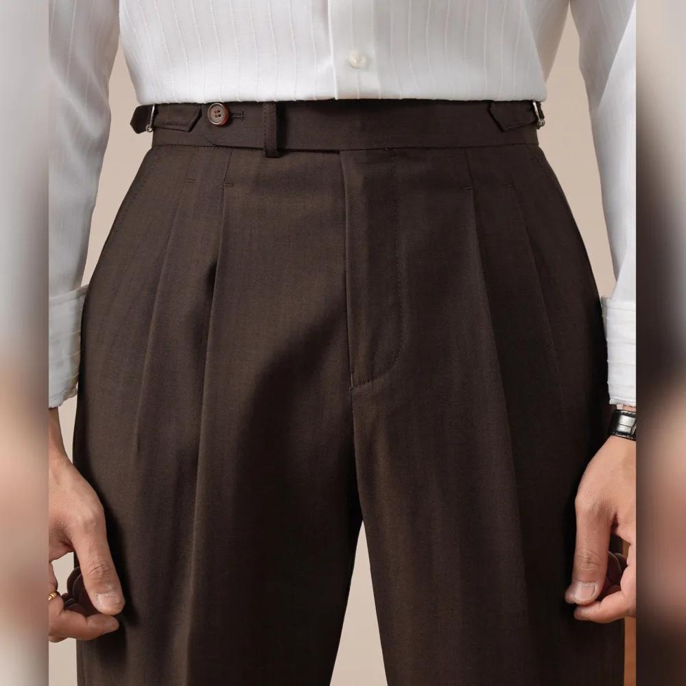 Pantalon de costume homme Naples à double pli, taille haute, style italien, pour le printemps