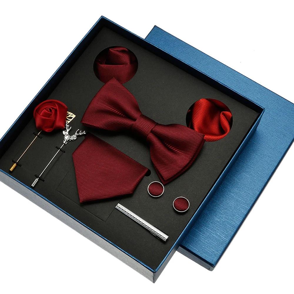 Rouge bleu noir classique cravate pour hommes poche carré boutons de manchette ensembles hommes coul