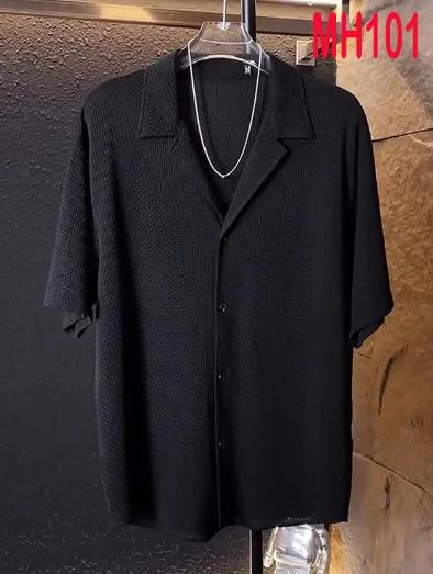 Costume d'été décontracté pour hommes, à revers, simple boutonnage, noir, à manches courtes, MH101