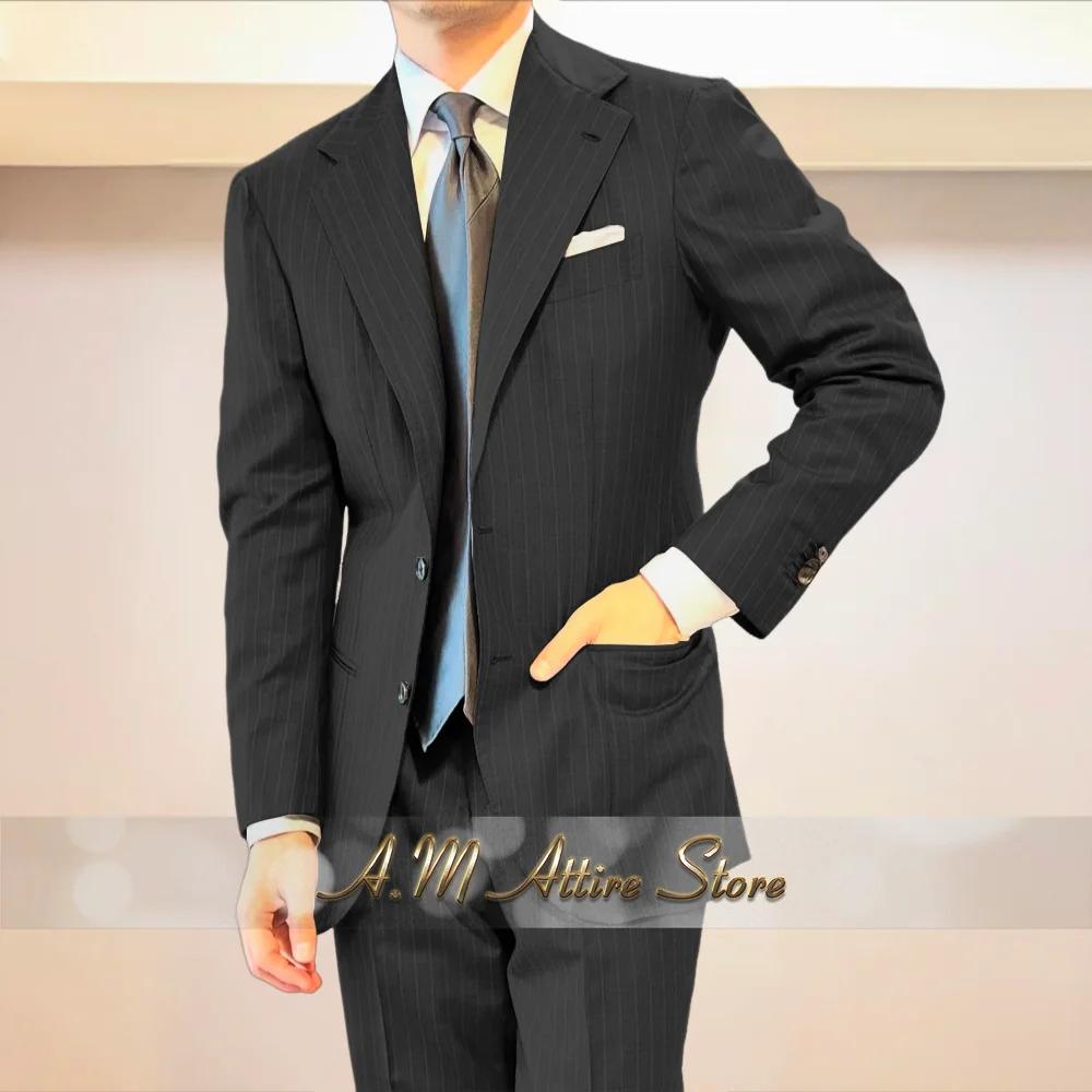 Costume homme haut de gamme gris rayé, veste et pantalon coupe ajustée, idéal pour le travail, les r