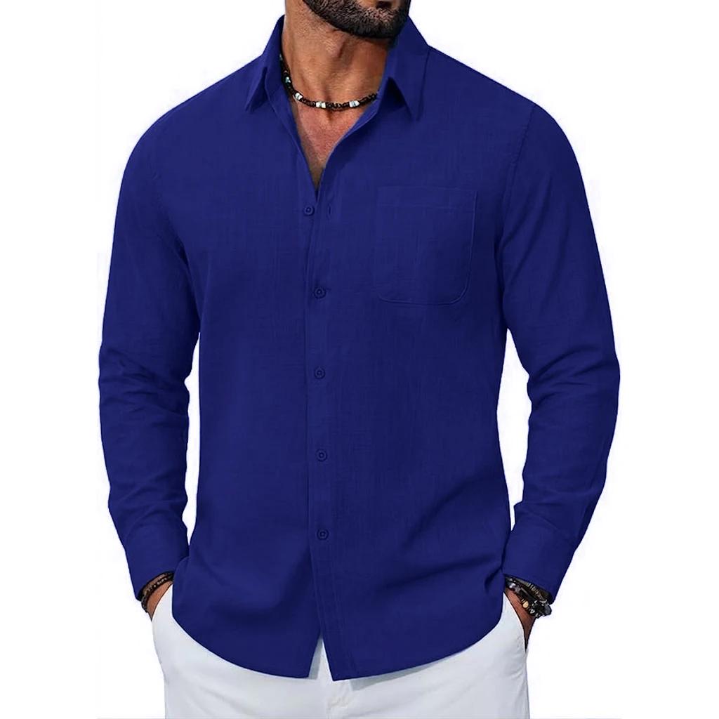 Chemises en lin à manches longues pour hommes, nouvelle collection premium, hauts en coton respirant