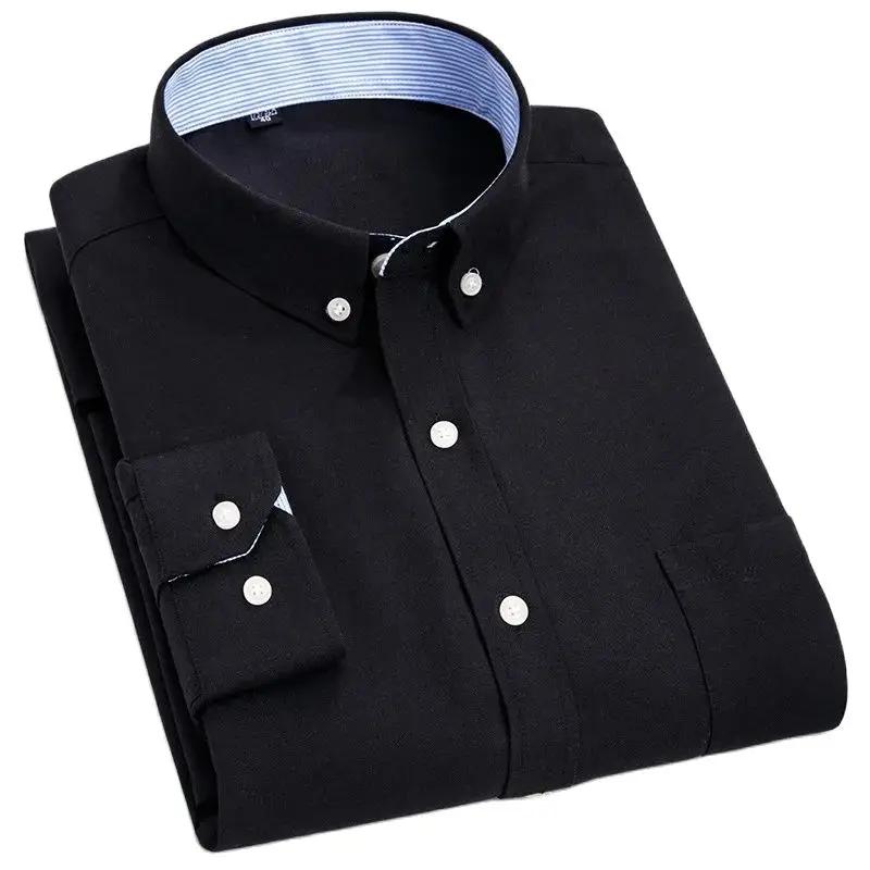 Chemise à manches longues pour hommes, sans repassage, Oxford, filature, slim, décontractée, confort