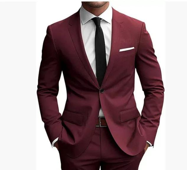 Ensemble de costume slim bleu ciel pour homme, 2 pièces, veste à un bouton et revers cranté avec pan