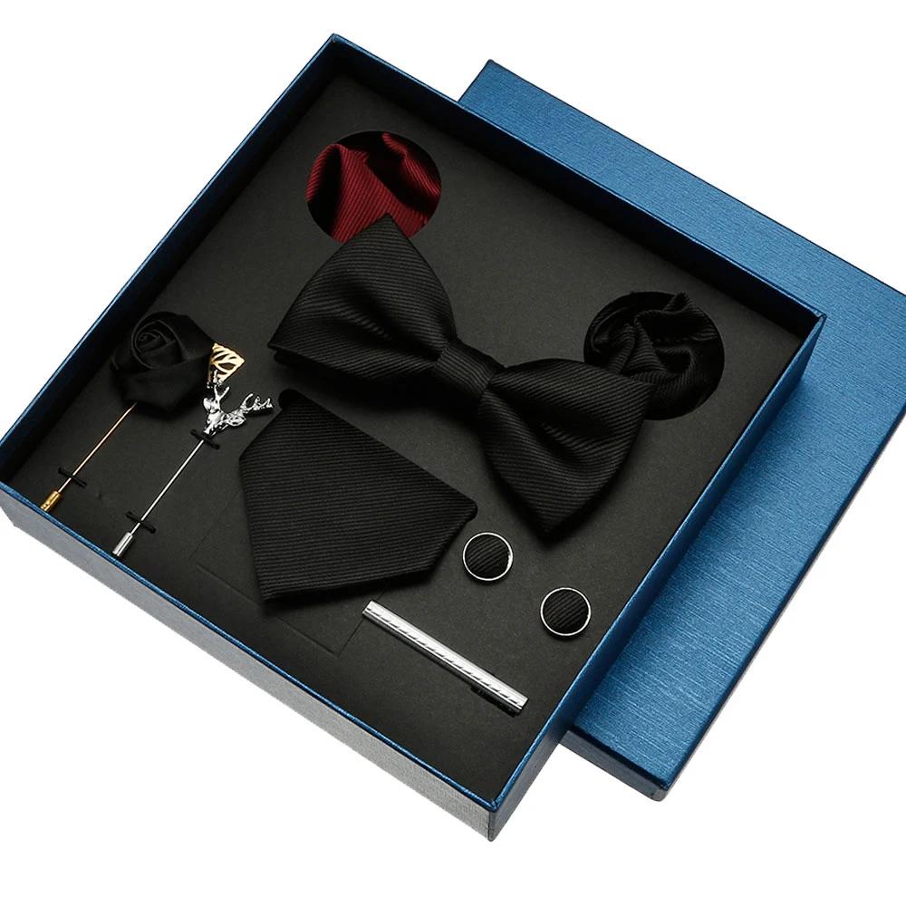 Rouge bleu noir classique cravate pour hommes poche carré boutons de manchette ensembles hommes coul