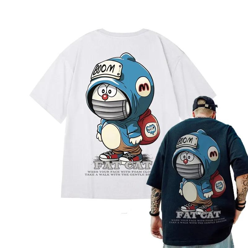 M-8XL hommes T-Shirt surdimensionné ample mode américaine Vintage masque Kitty imprimé T-Shirt Simpl