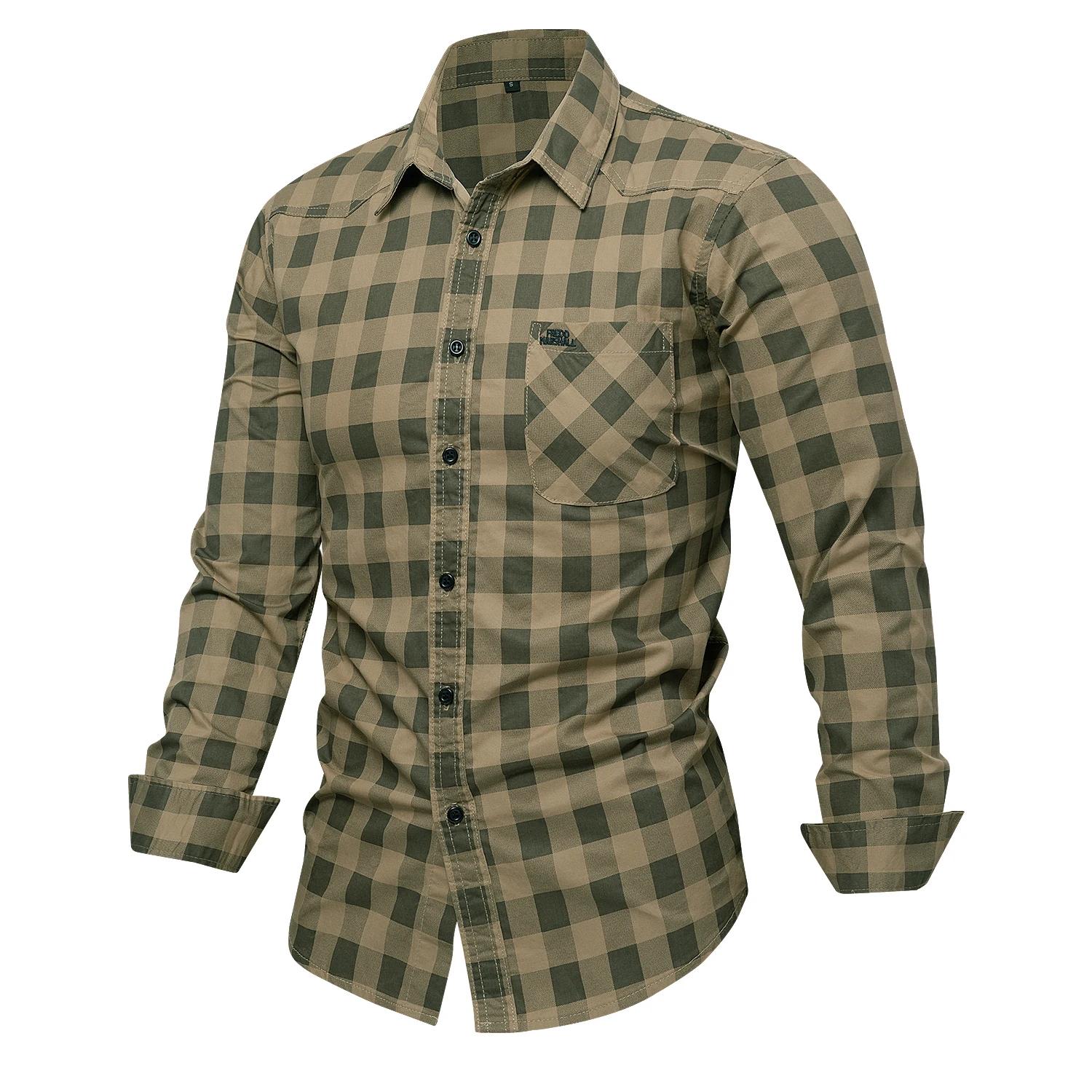 2025 automne nouvelle mode hommes 100% coton chemise à carreaux hauts décontracté boutonné à manches