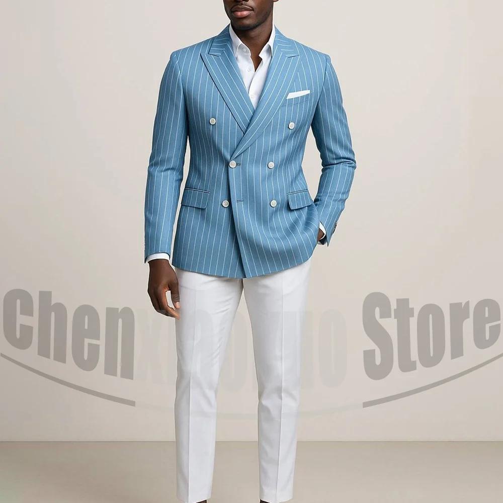 Costume Double boutonnage pour hommes avec fines rayures, tenues formelles sur mesure pour affaires,