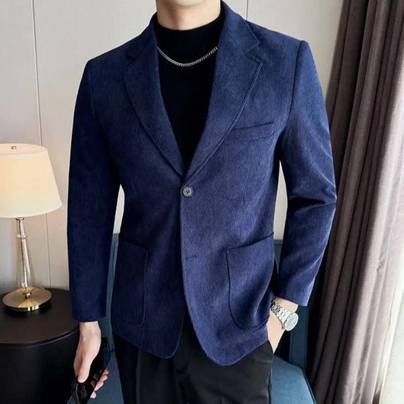 Costume Homme en Corduroy Casual Coupe Slim Style Britannique Mode Simple Boutonnage Simple Printemp