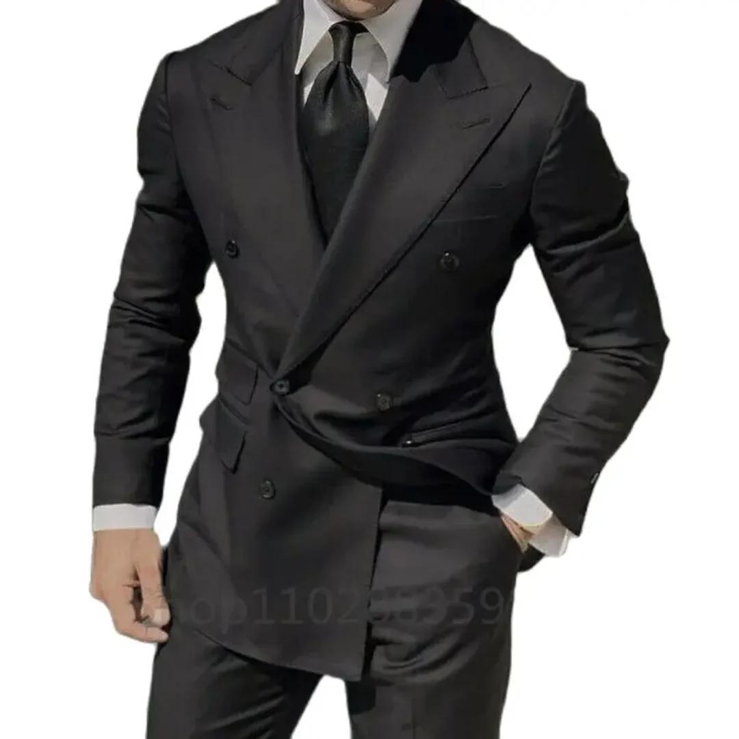 Veste noire croisée 1 pièce pour homme – Costume de marié, smoking, blazer ajusté – Terno Masculino