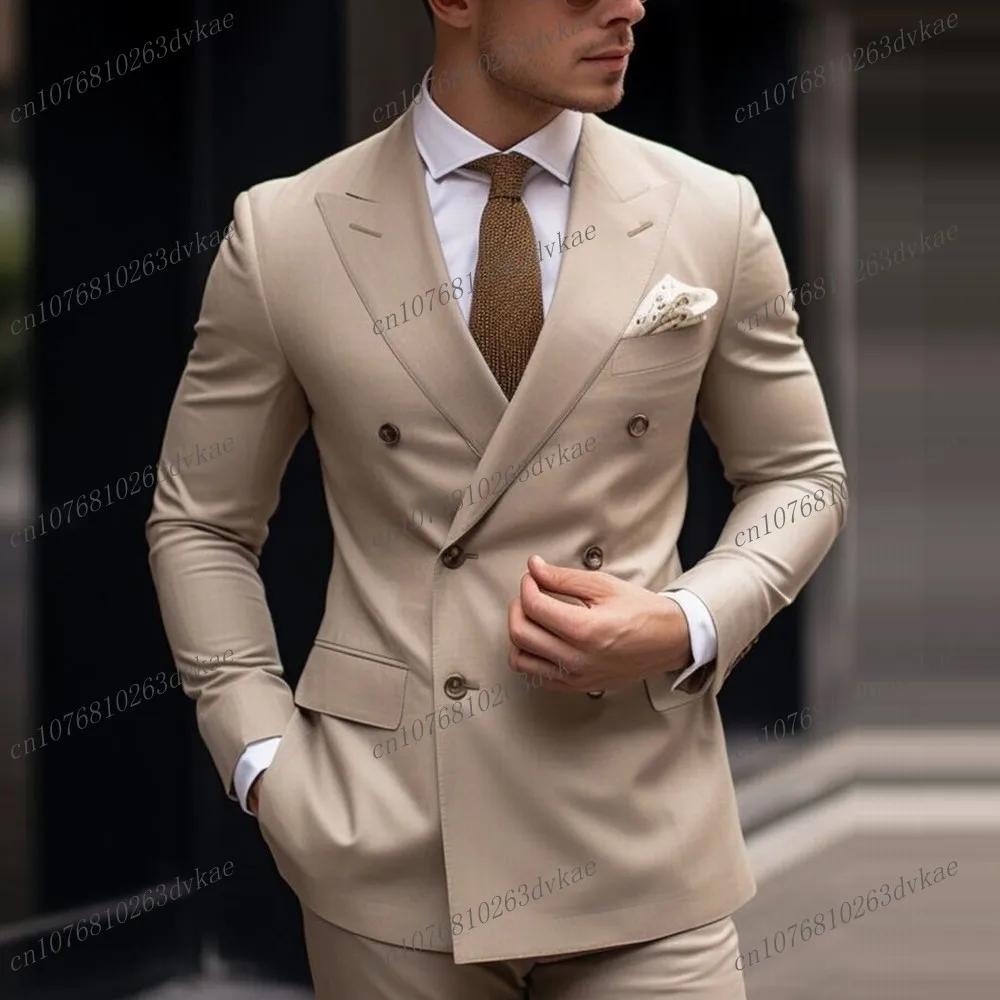 Smokings beige imbibés pour hommes d'affaires, marié, garçon d'honneur, Rhformel, fête de mariage, e