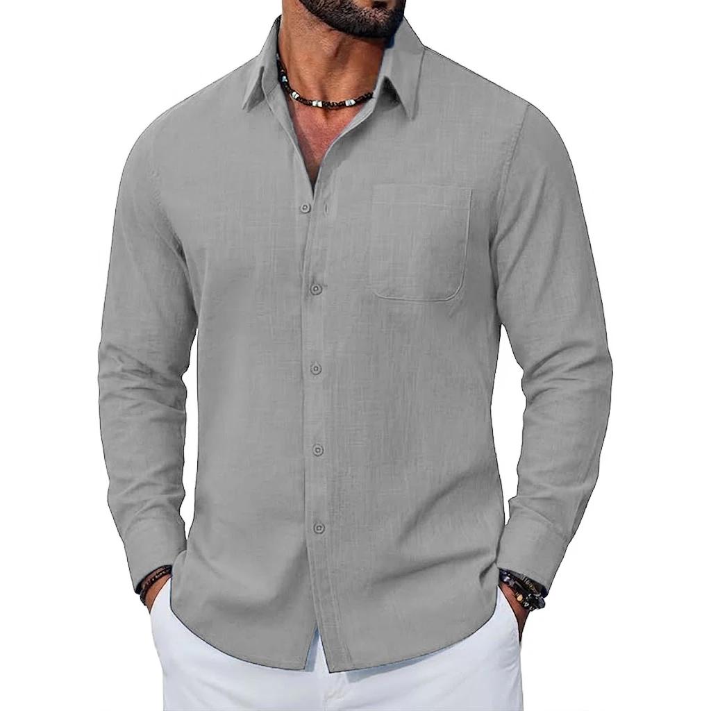 Chemises en lin à manches longues pour hommes, nouvelle collection premium, hauts en coton respirant