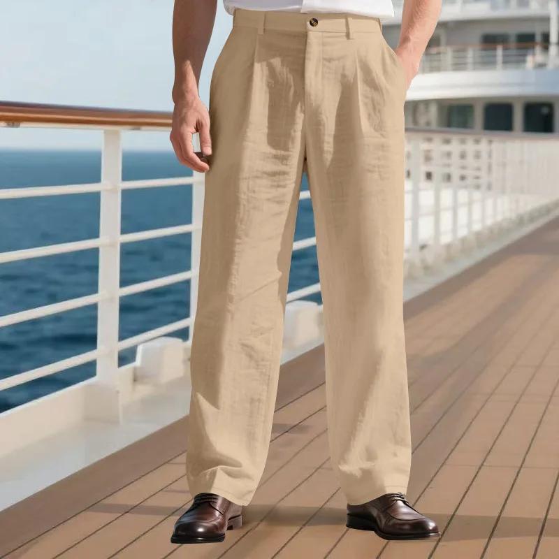 Pantalon de costume décontracté en lin uni pour hommes, style européen et américain, nouvelle mode,