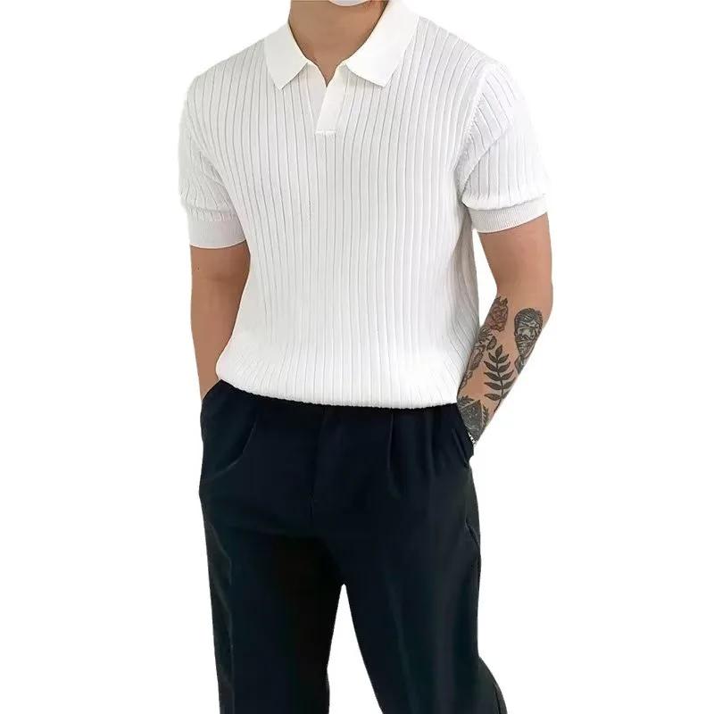 Nouveaux hommes à manches courtes classique T-shirt été hommes rétro rayé Polo couleur unie à manche