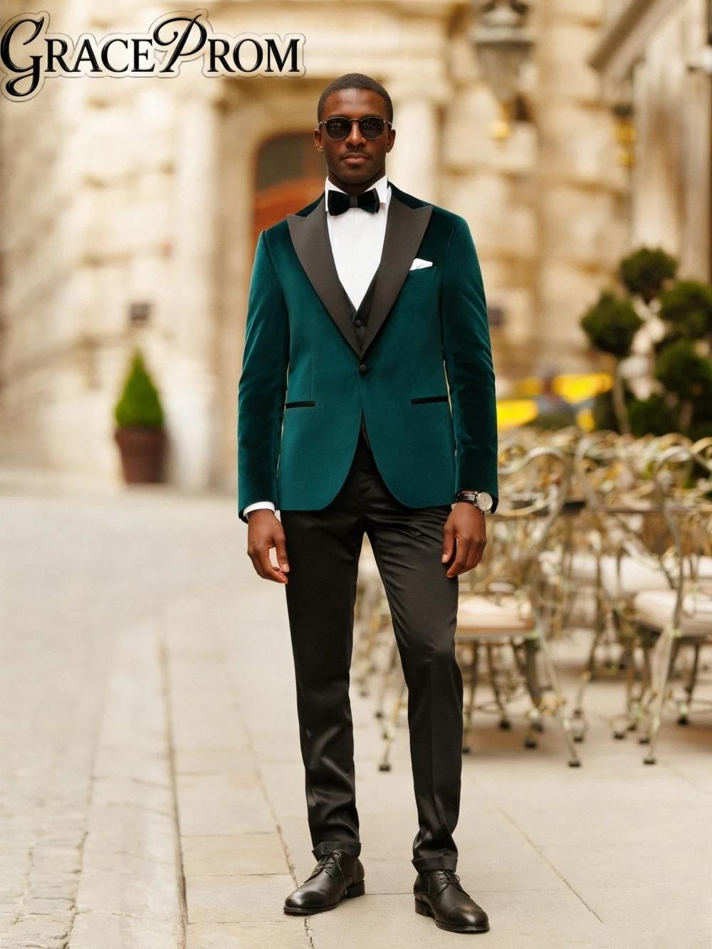 Ensemble de costume élégant en velours pour hommes, pour costume de mariage, veste à simple boutonna