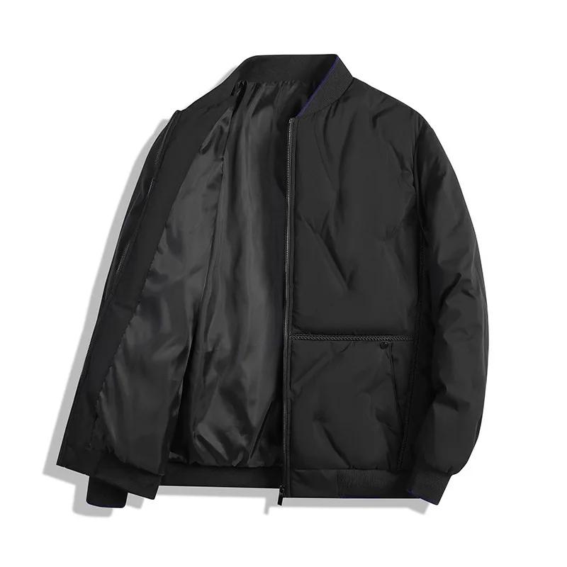 Veste d'hiver épaisse pour homme à col bomber noir, rembourrage en coton, parka décontractée tendanc