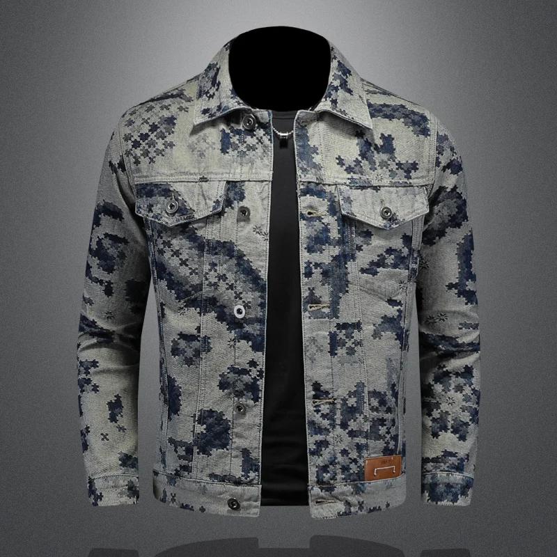 Veste en jean rétro pour hommes, vestes en jean décontractées, jacquard, social, hip-hop, streetwear
