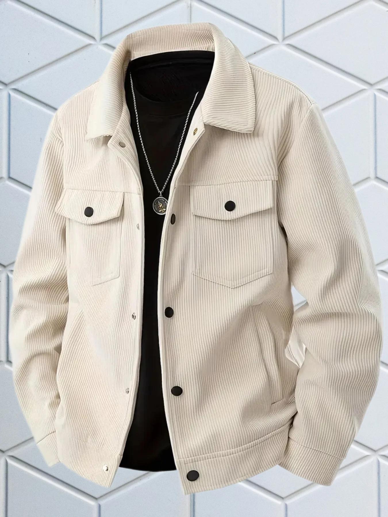 Veste en velours côtelé noir décontractée pour homme, style vintage, manches longues, boutonnée