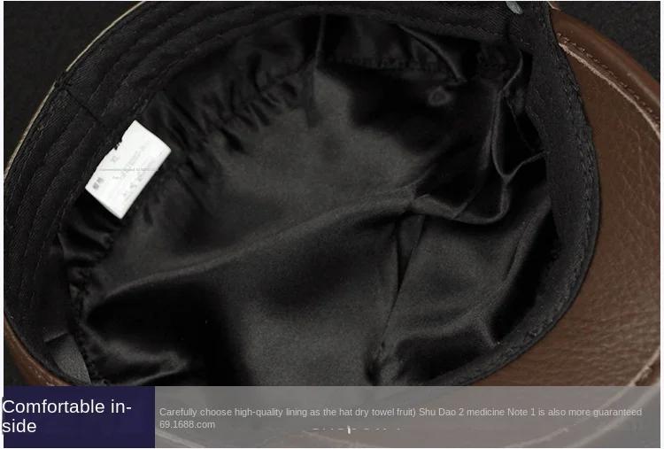Béret en cuir de vachette véritable pour homme, chapeau de gavroche, casquette de baseball, classiqu