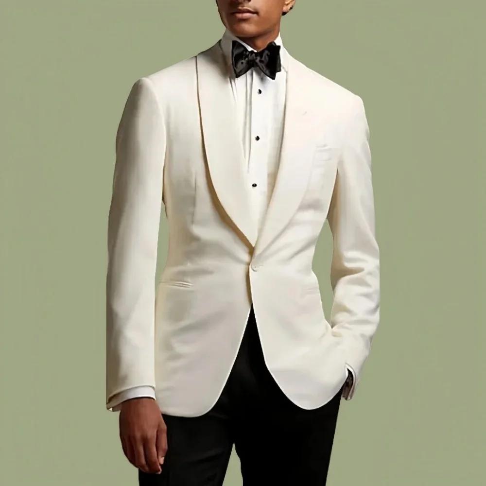 Costume d'affaires pour hommes, veste blanche ivoire avec col, adapté aux mariages, banquets, réunio