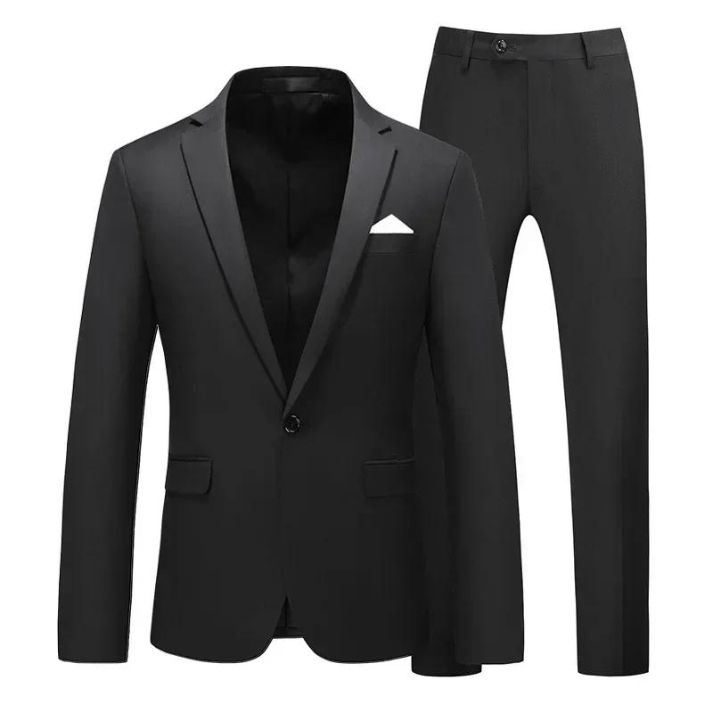 Costumes pour hommes 2 pièces ensembles mode affaires décontracté vêtements formels homme solide min