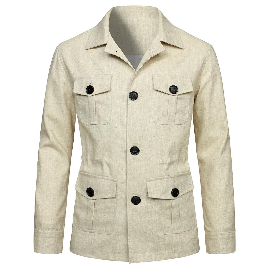 Veste à simple boutonnage pour hommes avec poches, col rabattu, manches longues, épissure régulière