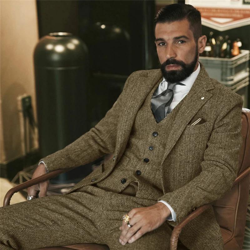 Costume d'hiver en Tweed de laine grise pour hommes