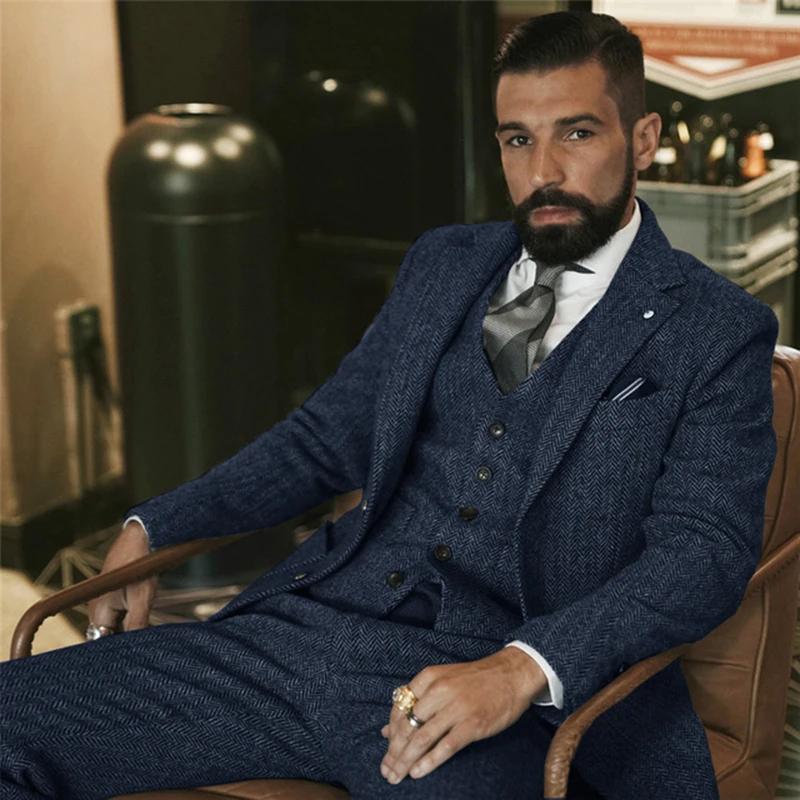 Costume d'hiver en Tweed de laine grise pour hommes